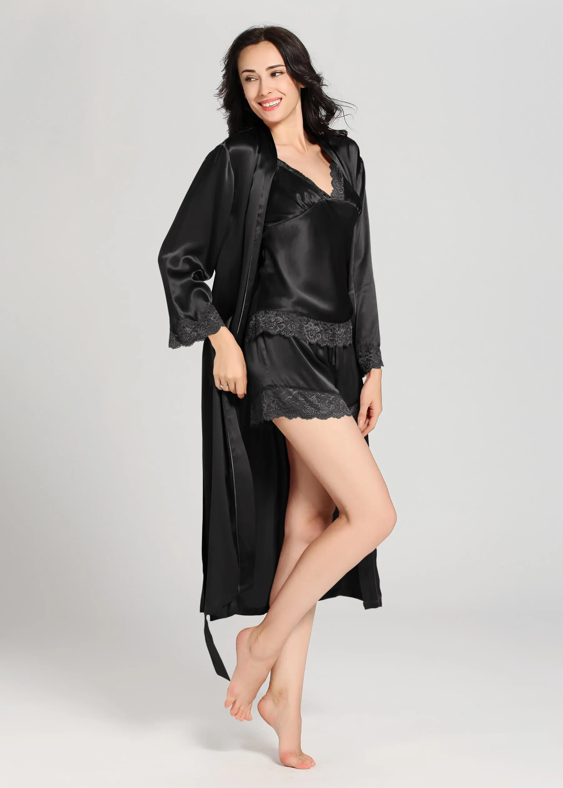 22 Momme Lace Silk Camisole & Robe Set