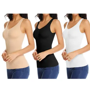 3 Packs Women Cami Shaper Tank Top with Built in Bra Removable