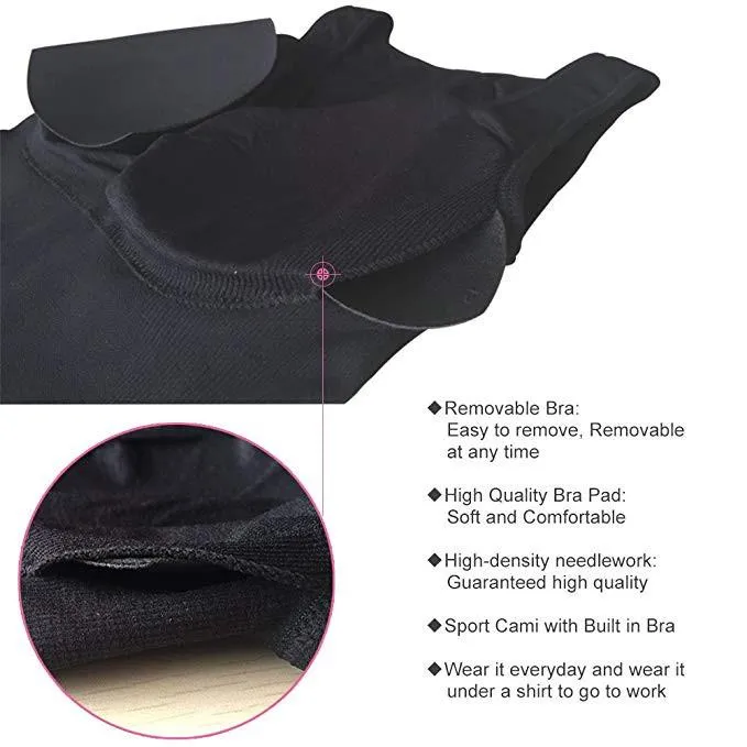 3 Packs Women Cami Shaper Tank Top with Built in Bra Removable