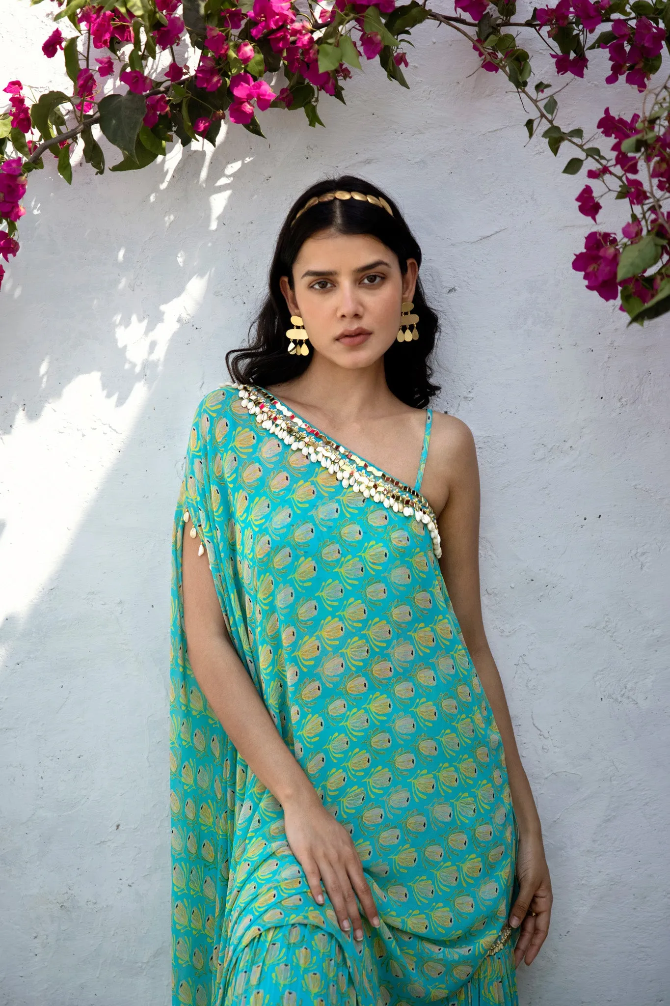 50Z892-RO Blue Sharara Set With Cover-up