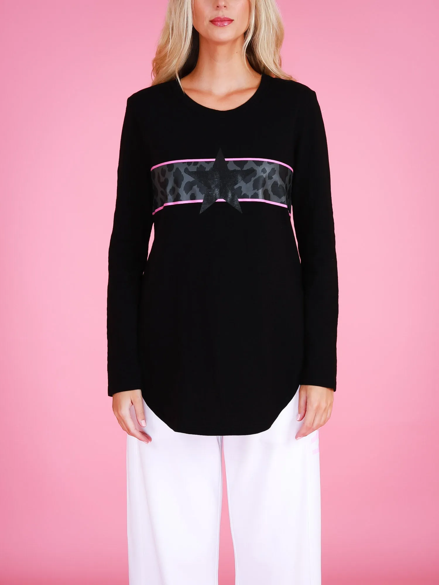 Agnes Leopard Print Curved Hem T-Shirt