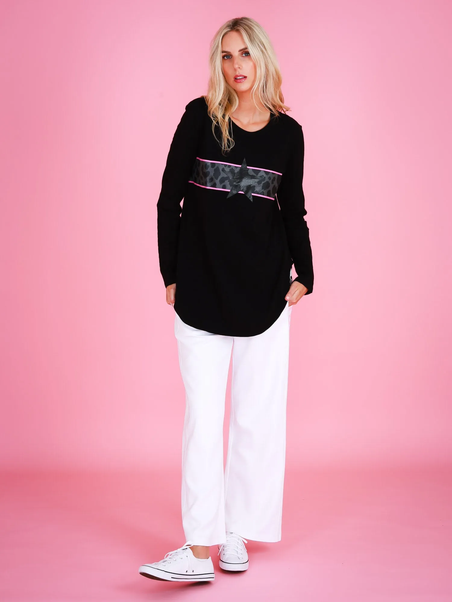 Agnes Leopard Print Curved Hem T-Shirt