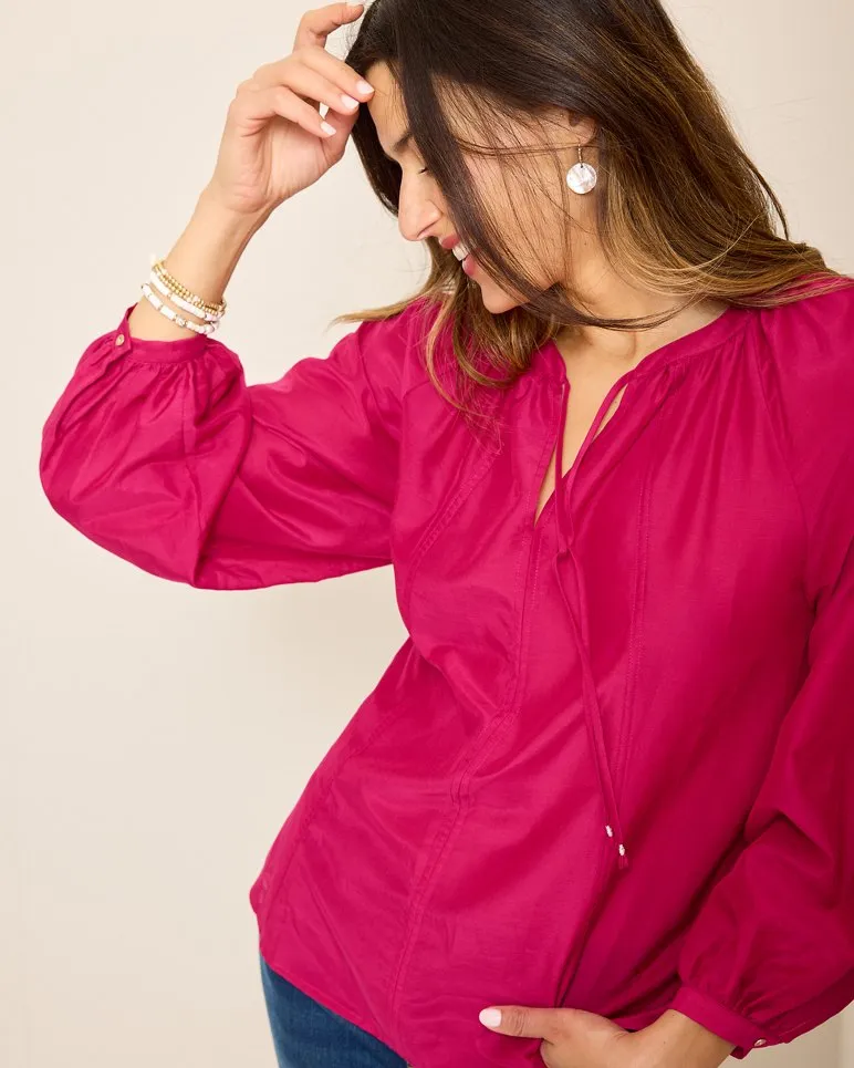 Agua Amara Seamed Peasant Top - Pink Papaya