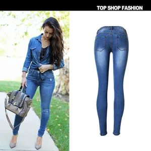 Beggar Style Cut Out Hole Long Skinny Jeans Denim Pants