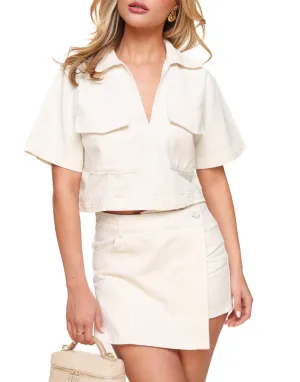 Beige Denim Overslag - Skort