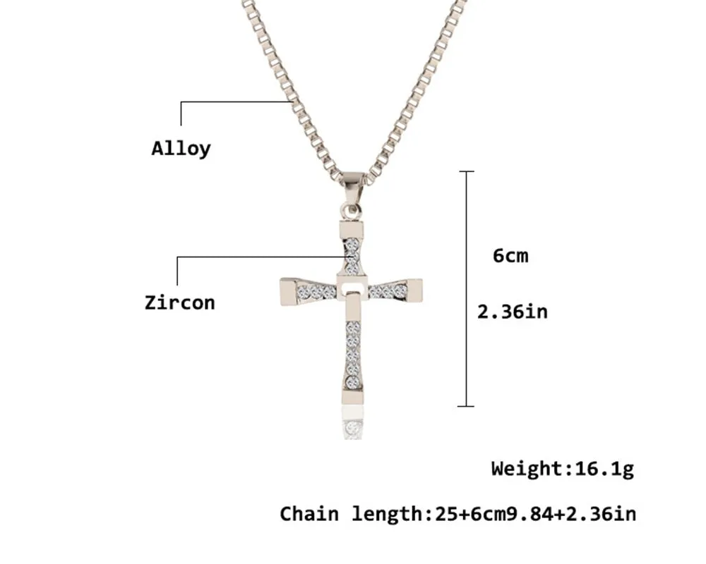 Best New Fast and Furious 7 Moive Cross Tourette Necklace Dominic Toretto Crystal Jesus Cross Pendant Necklace For Men Gifts Jewelry