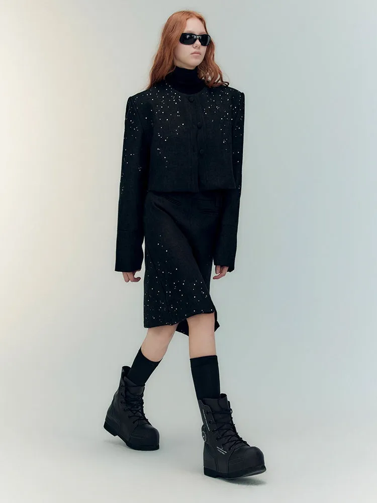 Bijou Rhinestone Classy Nichi Elegant Jacket＆Mini-Skirt