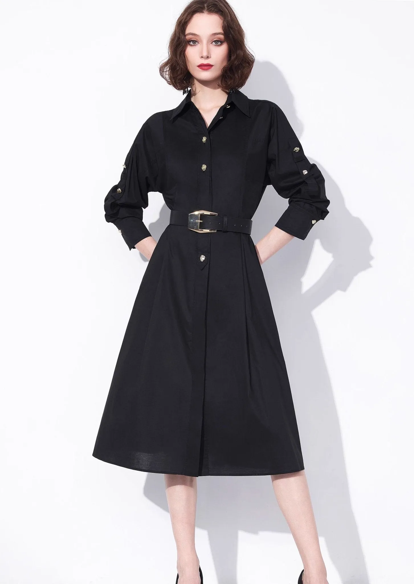Black Elegant Shirt Dress