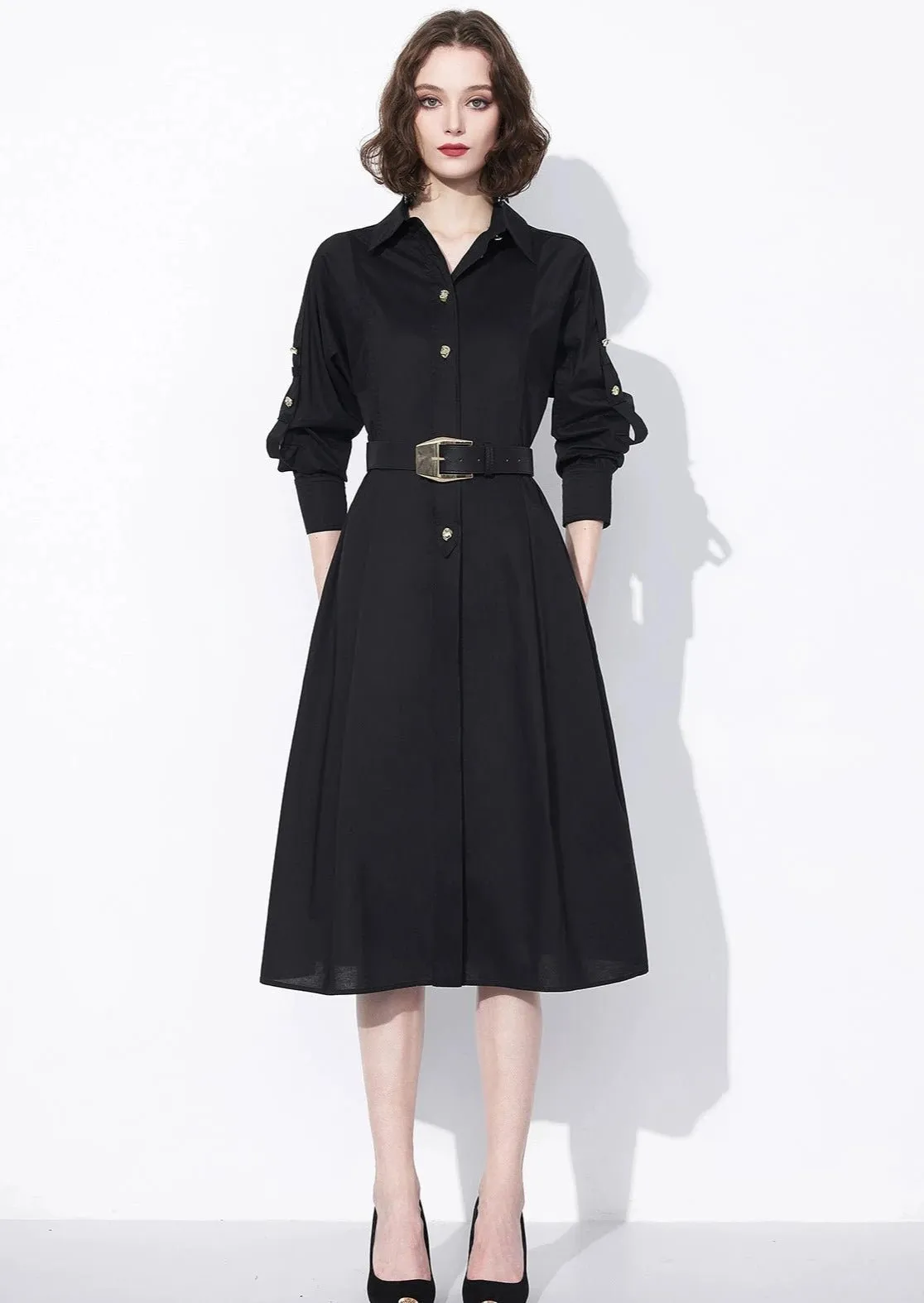 Black Elegant Shirt Dress