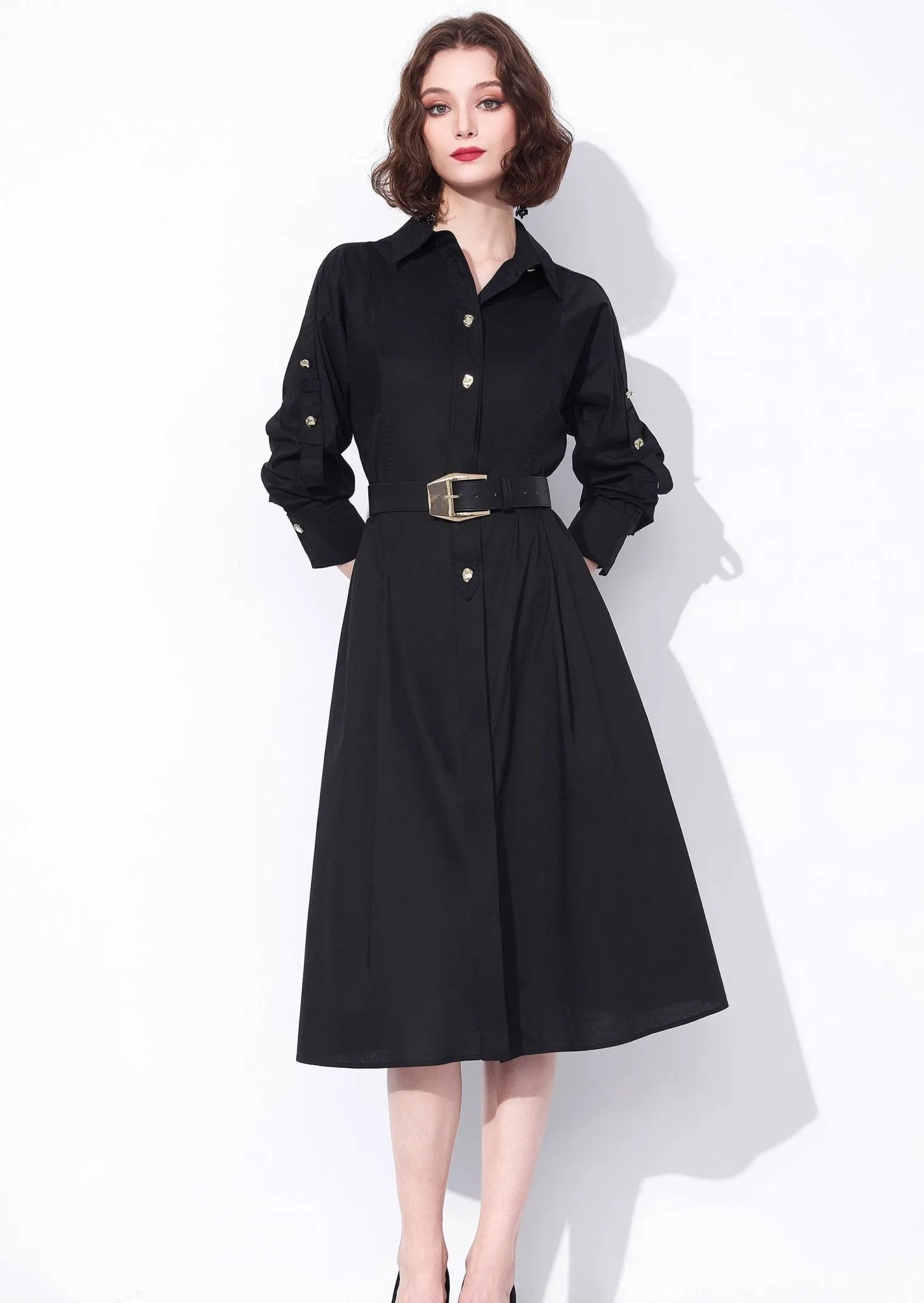 Black Elegant Shirt Dress