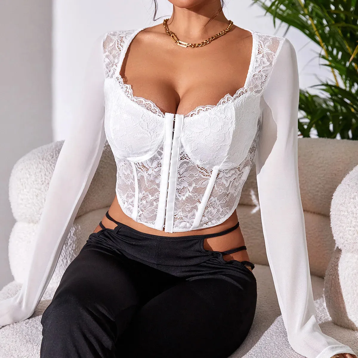 Black Floral Lace Crop Top