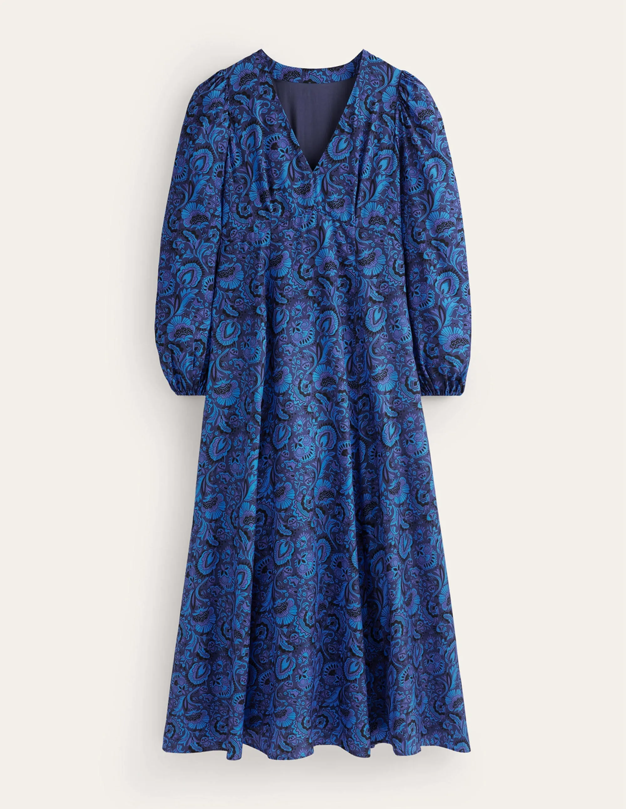 Blouson Sleeve Maxi Tea Dress-Bright Cobalt, Florist