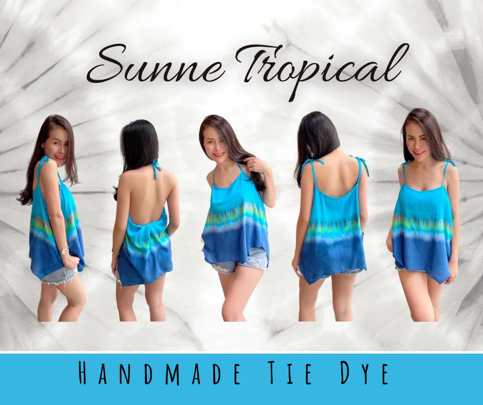 Cami Camisole Teen & Women, One Size Free Size Fit 0 to 8, Handmade Tie Dyed - Blue Lagoon