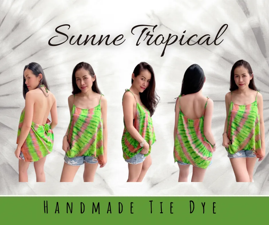 Cami Camisole Teen & Women, One Size Free Size Fit 0 to 8, Handmade Tie Dyed - Green Jade