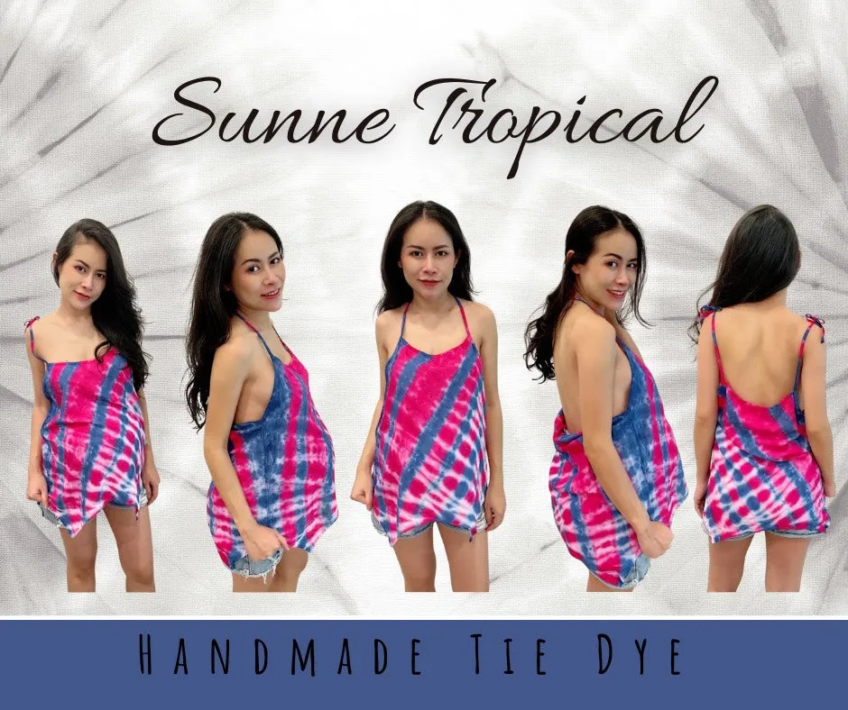 Cami Camisole Teen & Women, One Size Free Size Fit 0 to 8, Handmade Tie Dyed - Magenta Pink