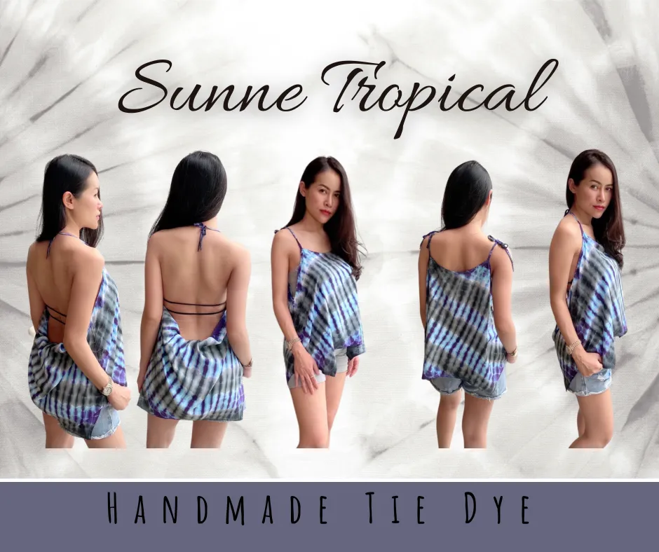 Cami Camisole Teen & Women, One Size Free Size Fit 0 to 8, Handmade Tie Dyed - Purple Wave