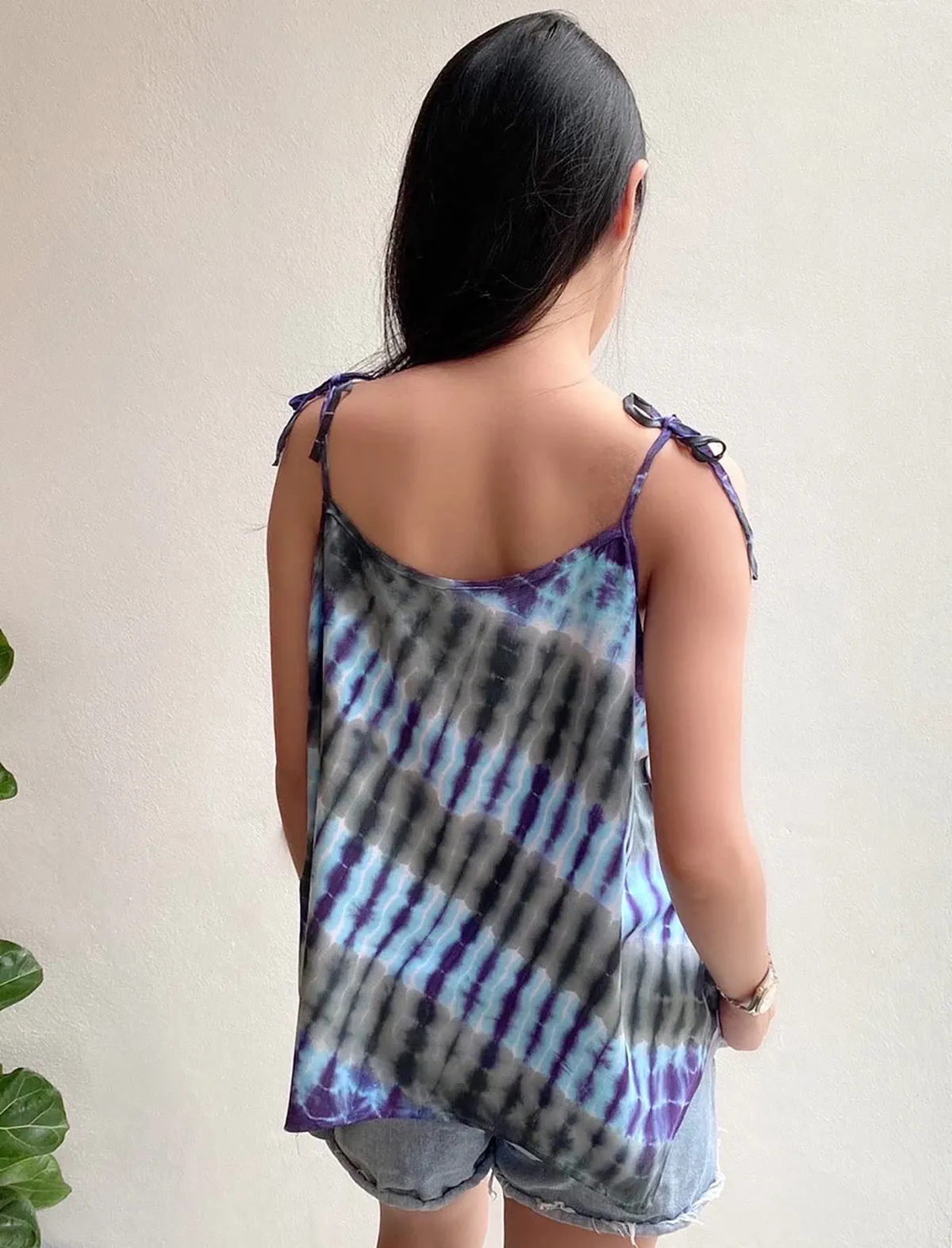 Cami Camisole Teen & Women, One Size Free Size Fit 0 to 8, Handmade Tie Dyed - Purple Wave