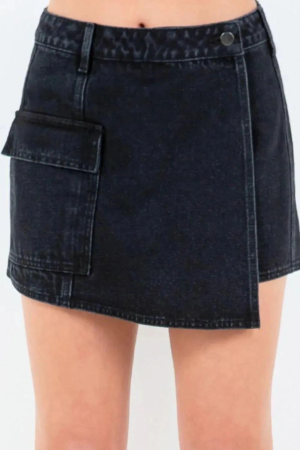 Cargo Pocket Mini Skort with Button Waist Closure