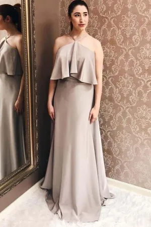 Chiffon Halter Ruffled Bridesmaid Dress