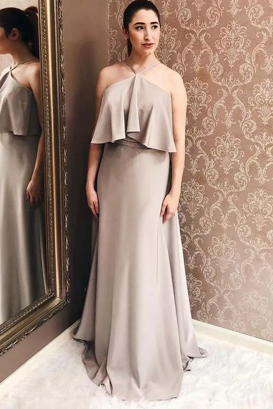 Chiffon Halter Ruffled Bridesmaid Dress