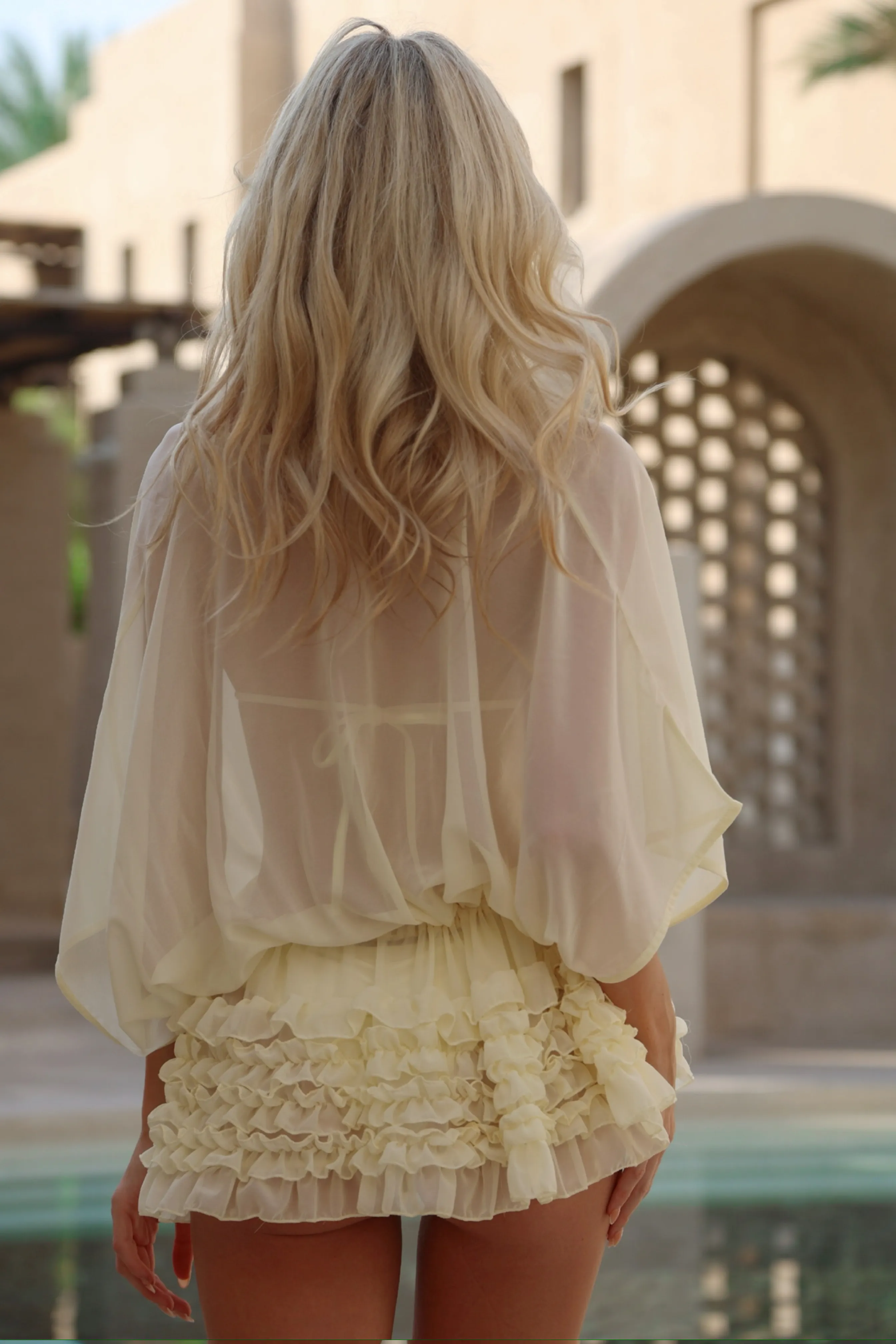 'Coconut' Chiffon Short Ruffle Kaftan