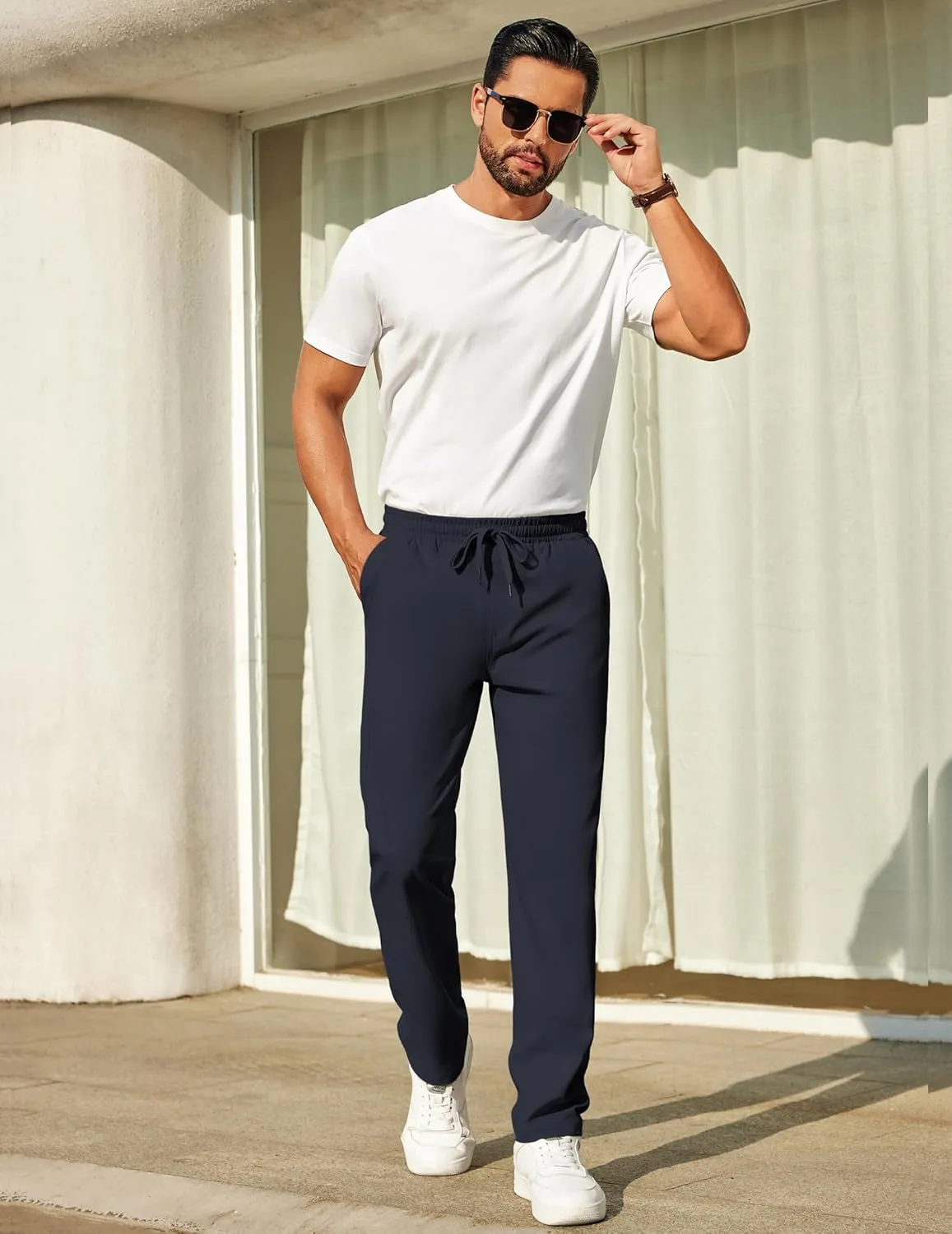 COOFANDY Mens Casual Pants Elastic Waist Chino Pants Lightweight Drawstring Pants with Pockets