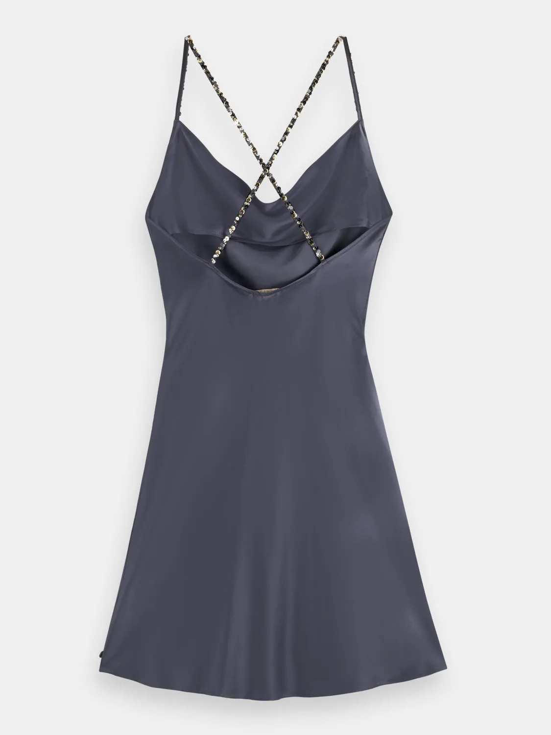 Cowl neck mini dress with sequins straps