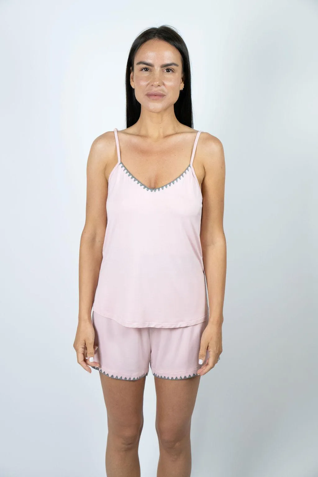 Cute stitching cami short set in rose powder