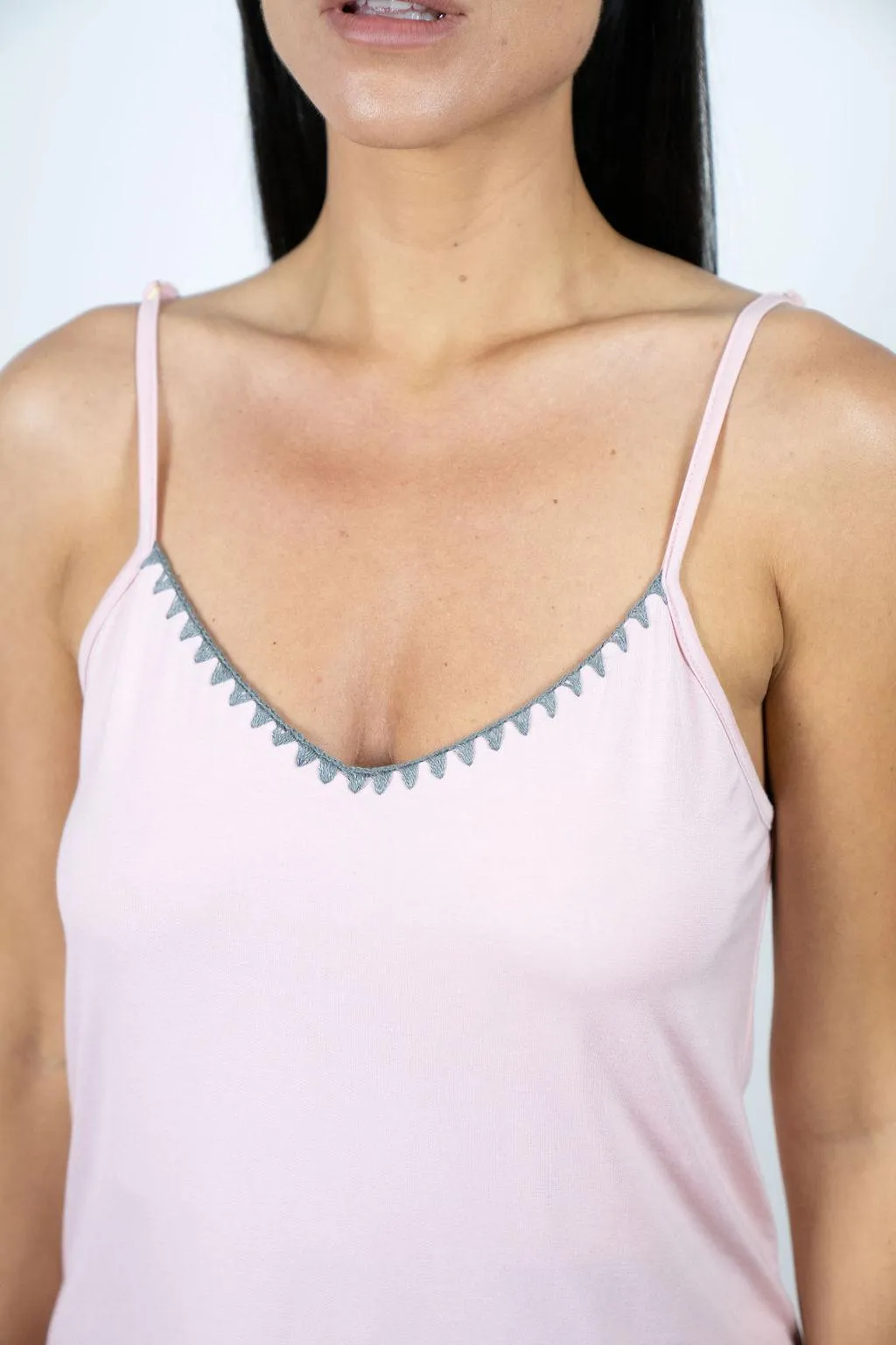 Cute stitching cami short set in rose powder