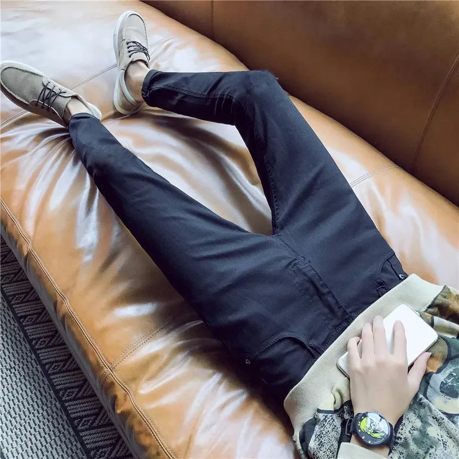 Denim Pants Slim Look Fit Solid Colored Teens Pants