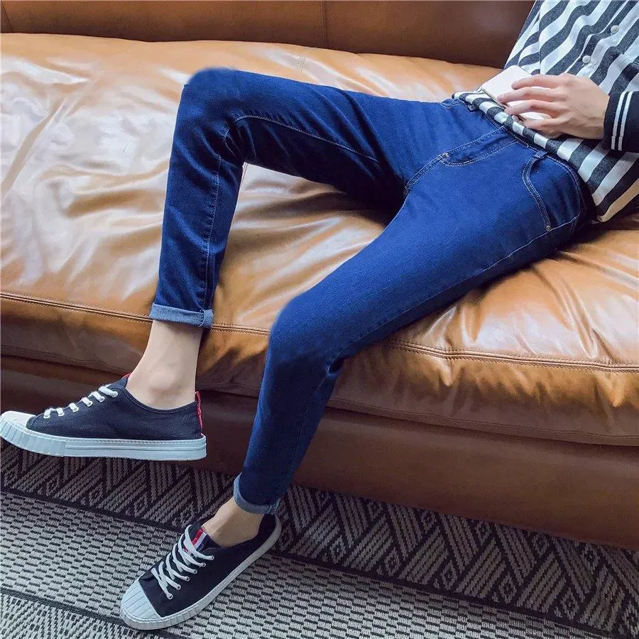 Denim Pants Slim Look Fit Solid Colored Teens Pants