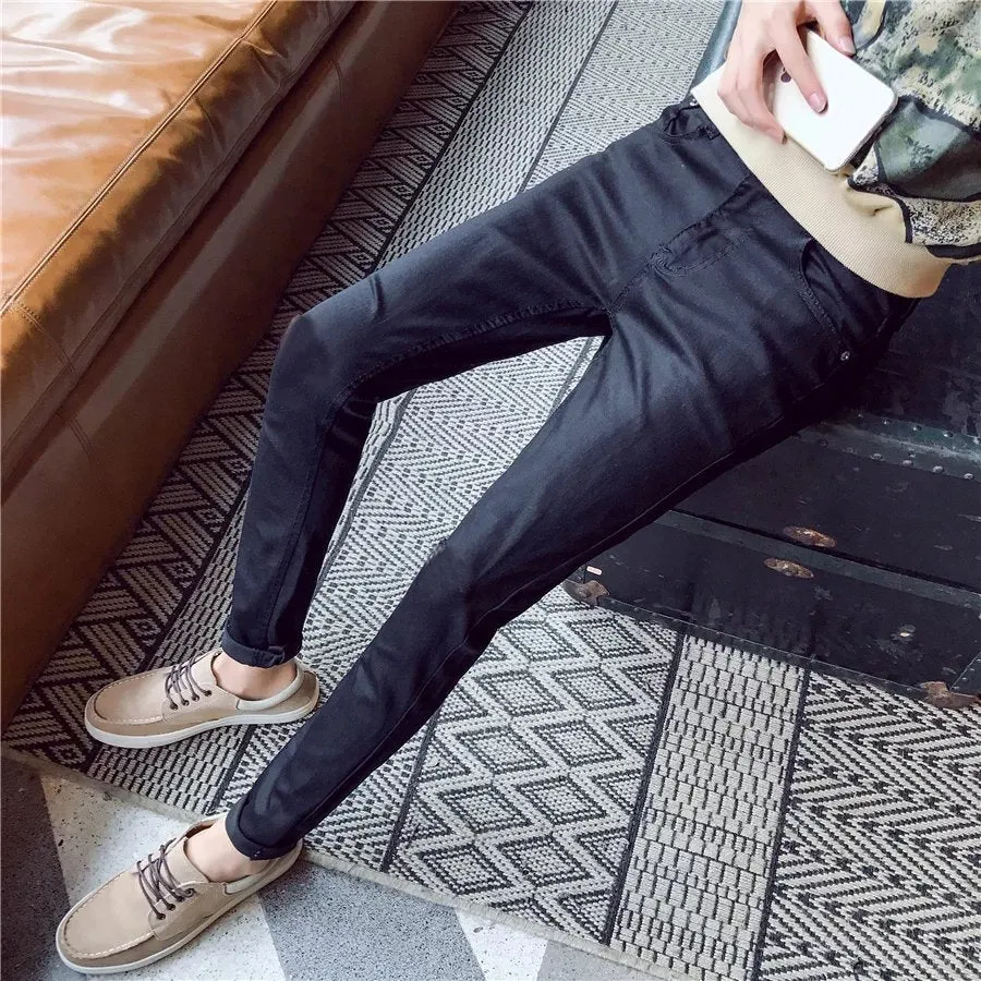 Denim Pants Slim Look Fit Solid Colored Teens Pants
