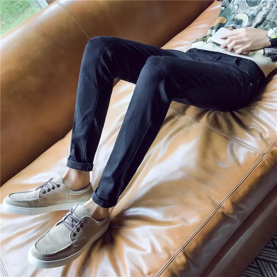 Denim Pants Slim Look Fit Solid Colored Teens Pants