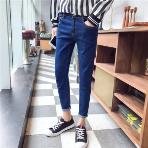 Denim Pants Slim Look Fit Solid Colored Teens Pants