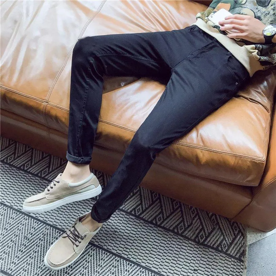 Denim Pants Slim Look Fit Solid Colored Teens Pants