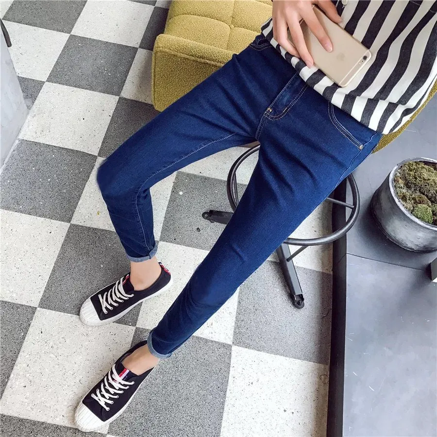 Denim Pants Slim Look Fit Solid Colored Teens Pants