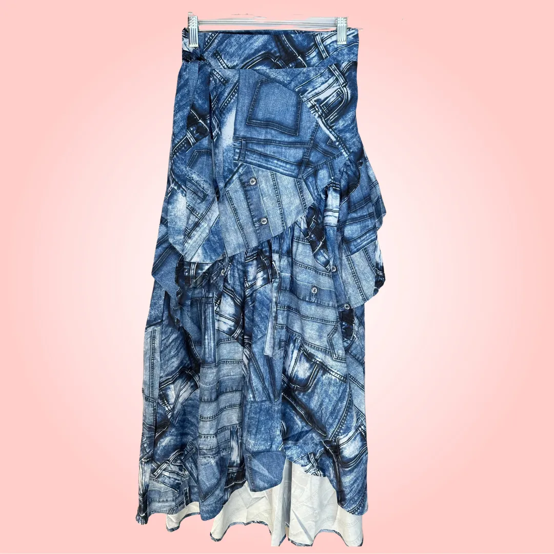 Denim Print Skirt