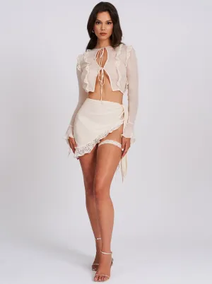 Docia Beige Lace Charming Ruffle Cover Up