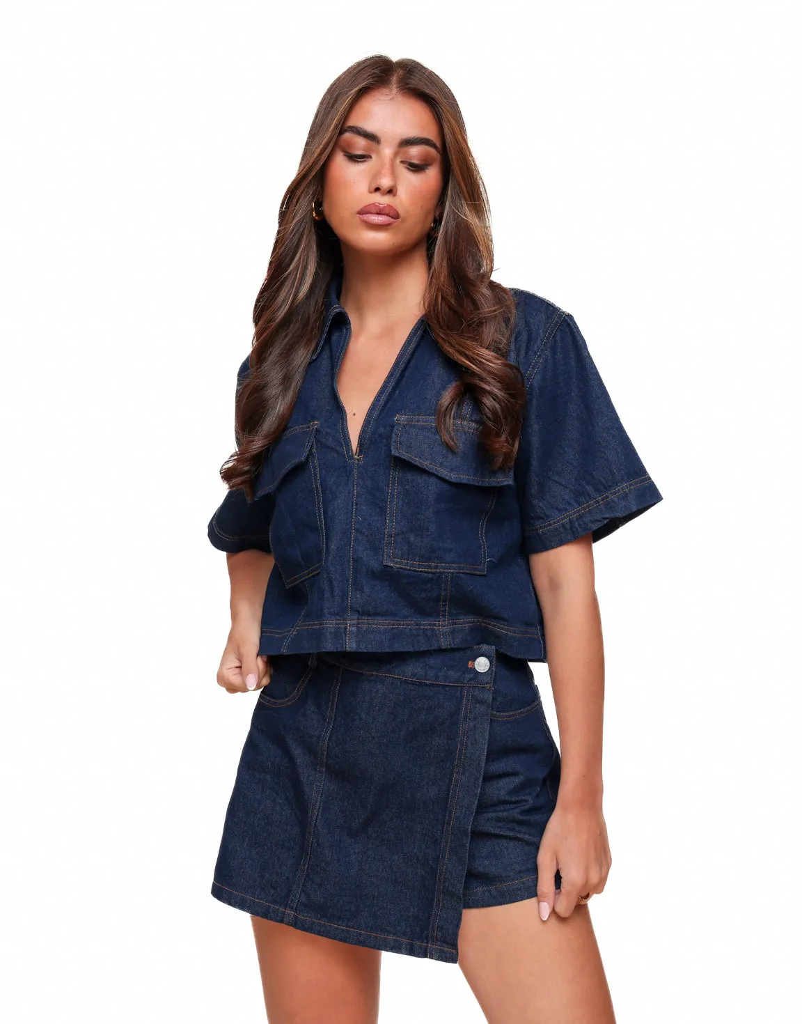 Donkerblauwe Denim Overslag - Skort