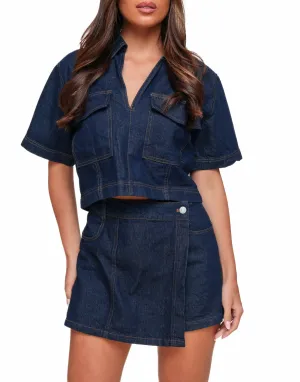 Donkerblauwe Denim Overslag - Skort