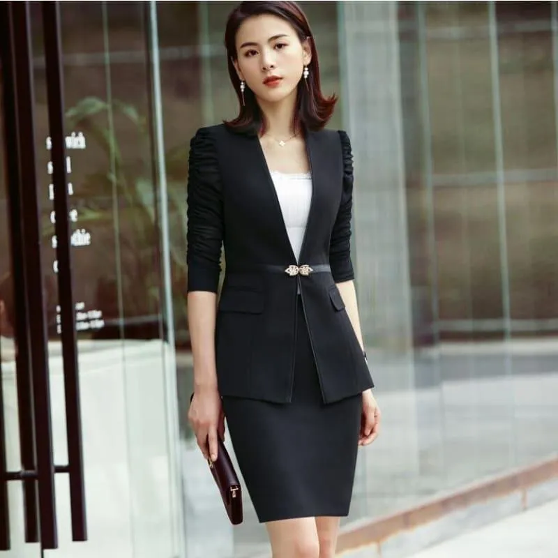 Elegant Half Sleeve Blazer Business Skirt Suits