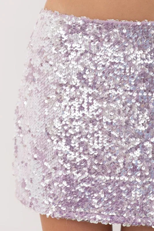Elegant Lilac Sequence Mini Skirt