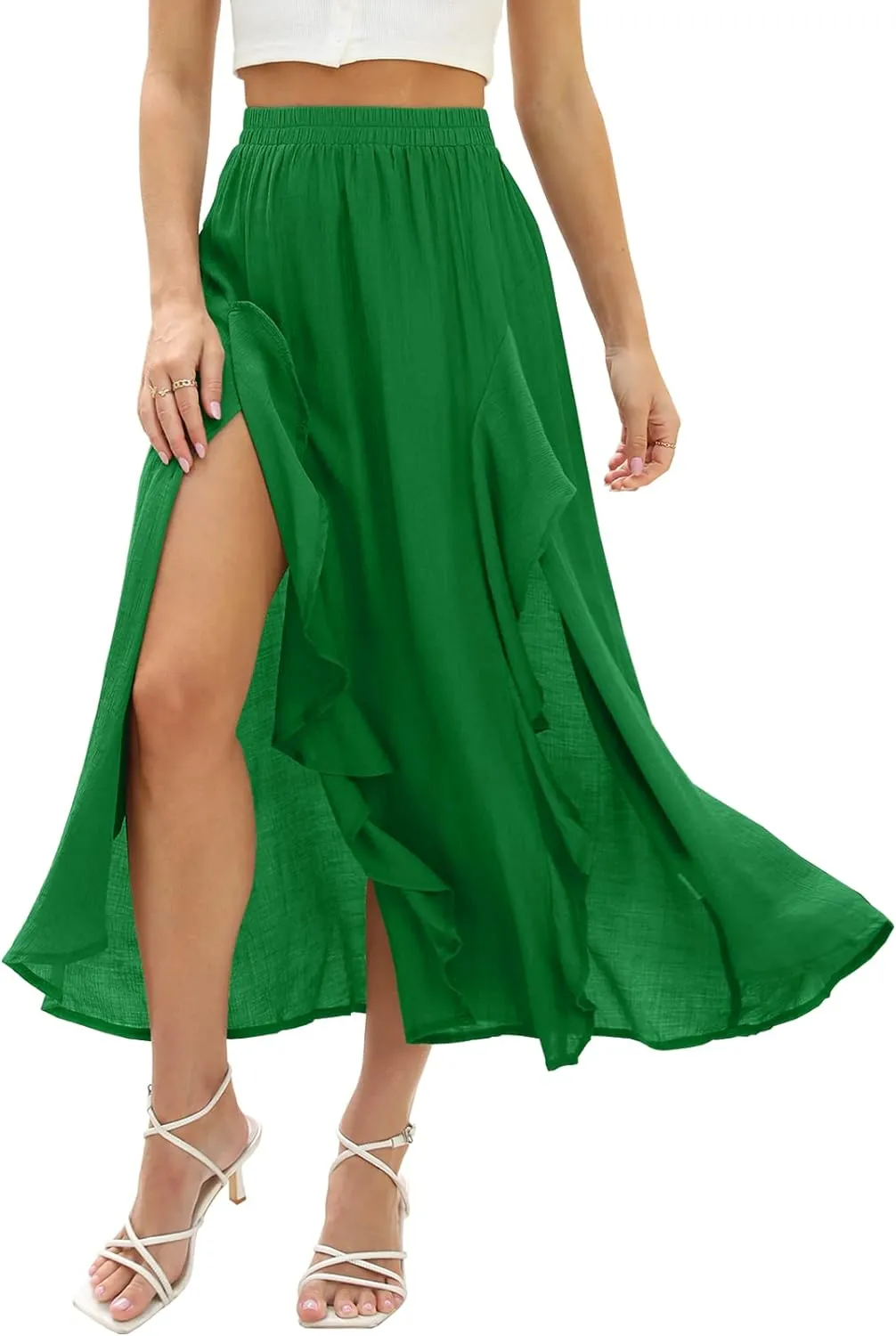 Floral Patterned Elastic High Waist Maxi Skirt