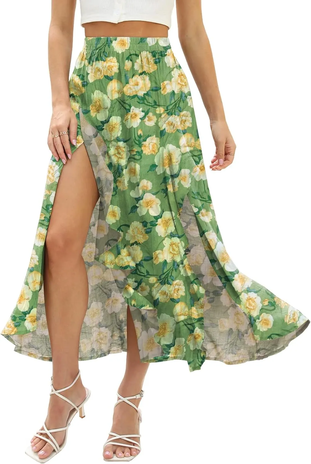 Floral Patterned Elastic High Waist Maxi Skirt