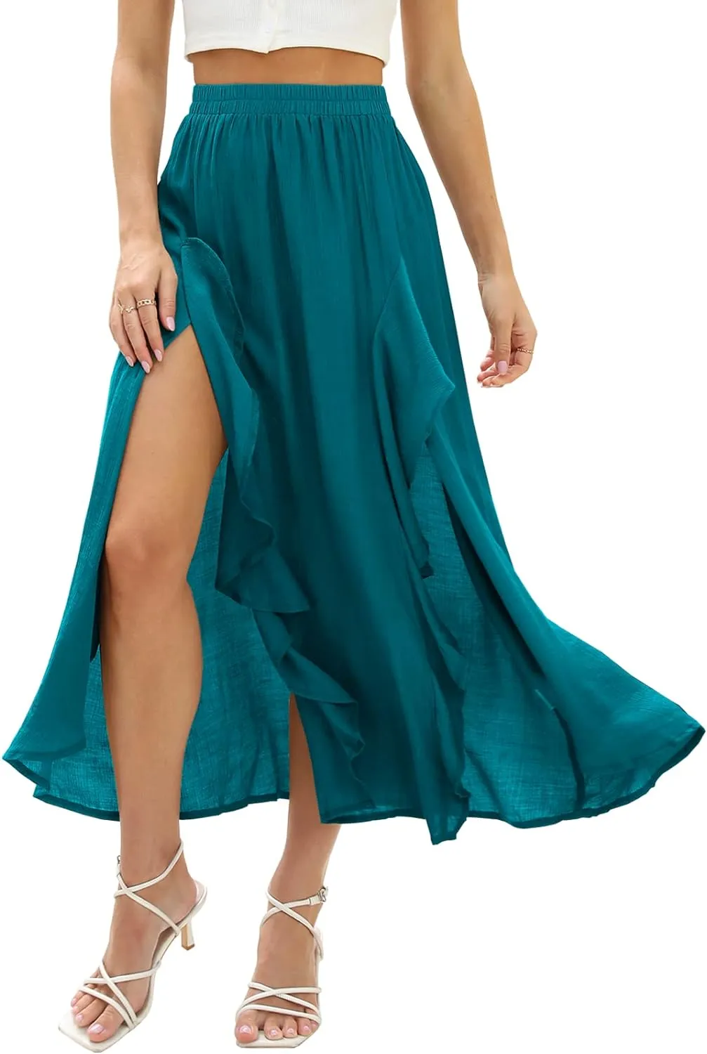 Floral Patterned Elastic High Waist Maxi Skirt