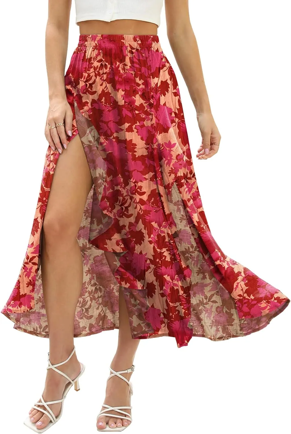 Floral Patterned Elastic High Waist Maxi Skirt