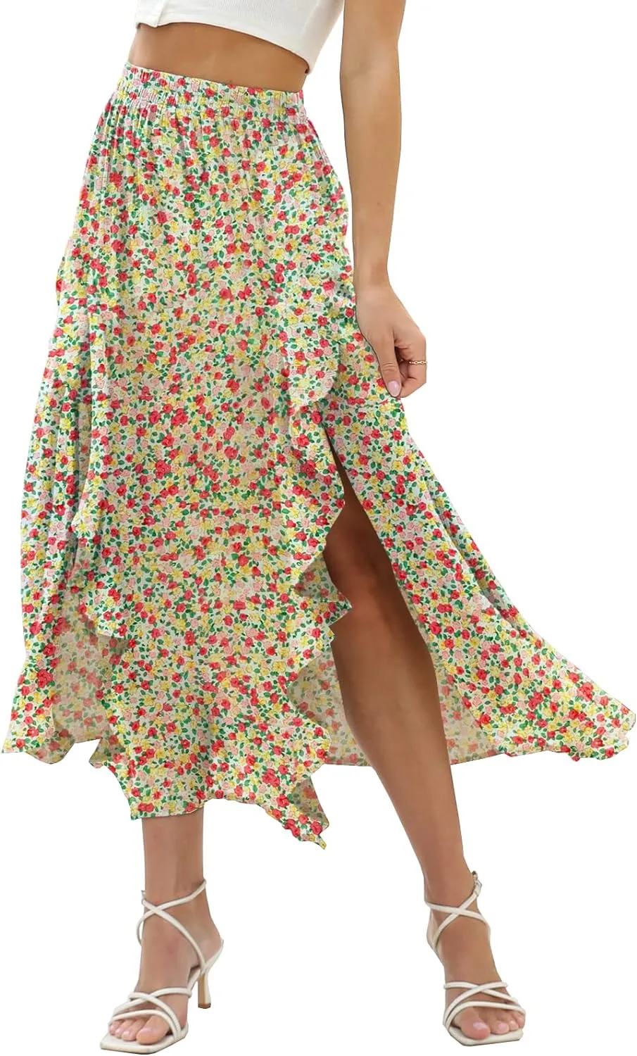 Floral Patterned Elastic High Waist Maxi Skirt