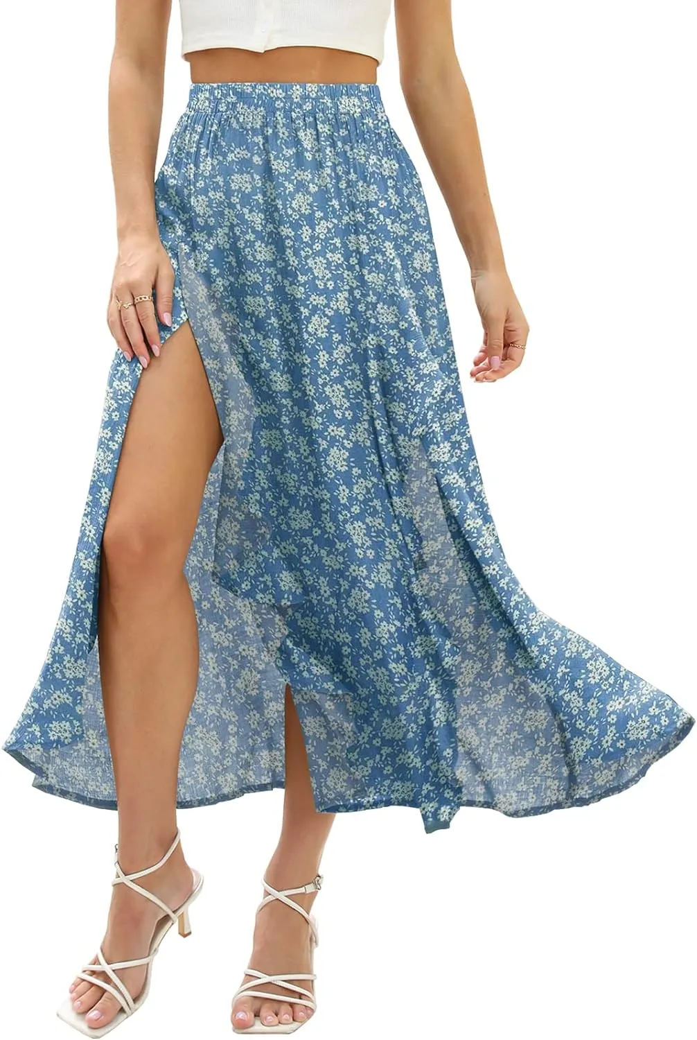 Floral Patterned Elastic High Waist Maxi Skirt