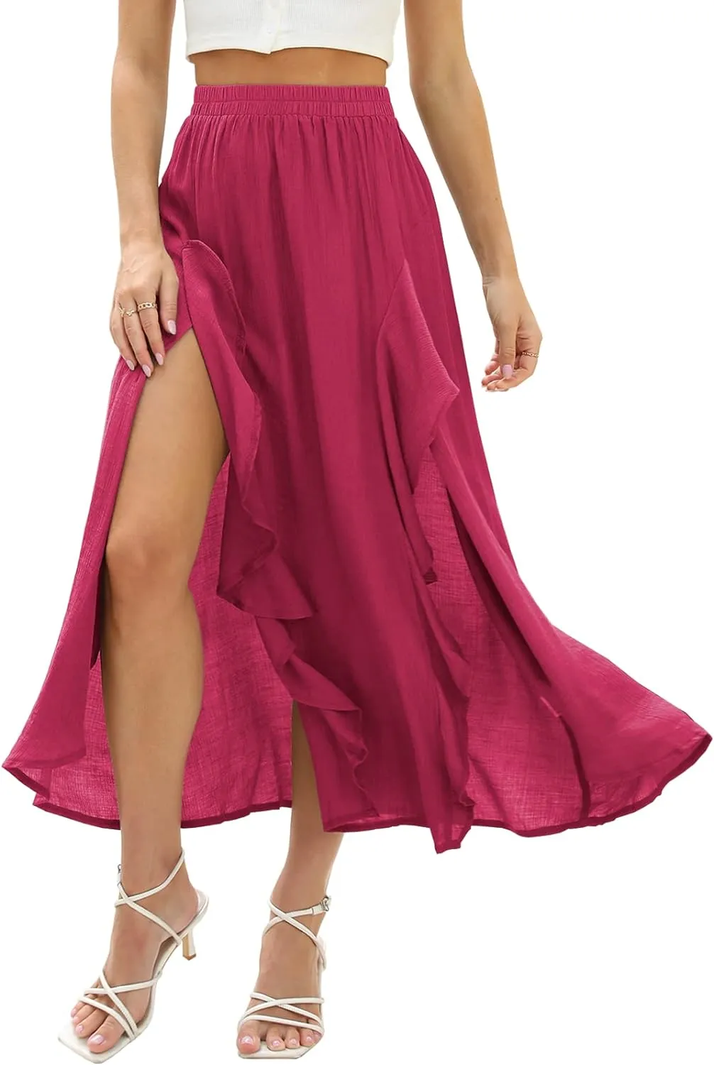 Floral Patterned Elastic High Waist Maxi Skirt