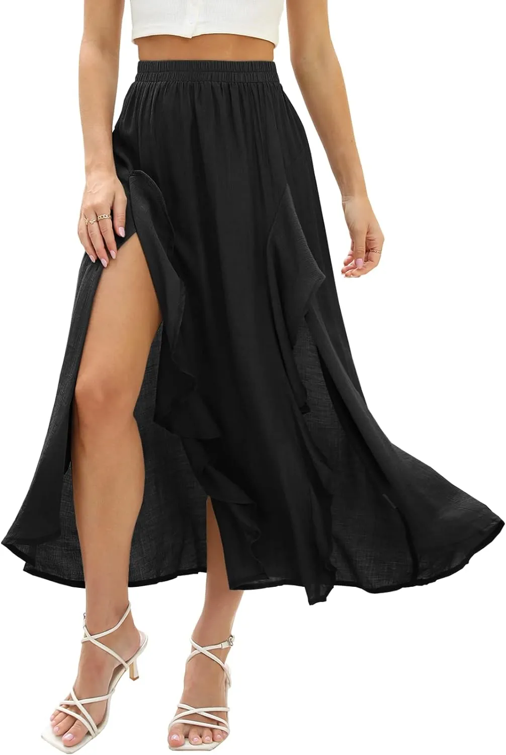 Floral Patterned Elastic High Waist Maxi Skirt